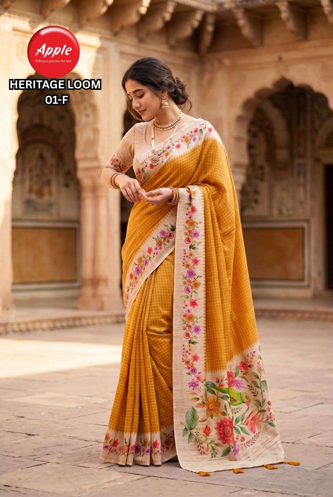 APPLE HERITAGE LOOM VOL 1 SOFT SILK FABRIC WITH BEAUTIFUL CHECK PATTEN ON SAREE BEST RATE